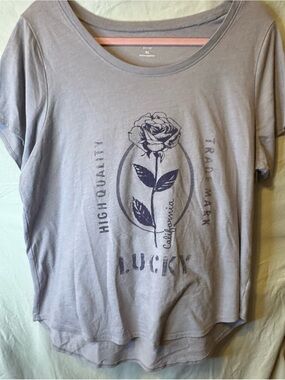 Lucky Brand Lavender Gray Short Sleeve Tee with Rose Graphic